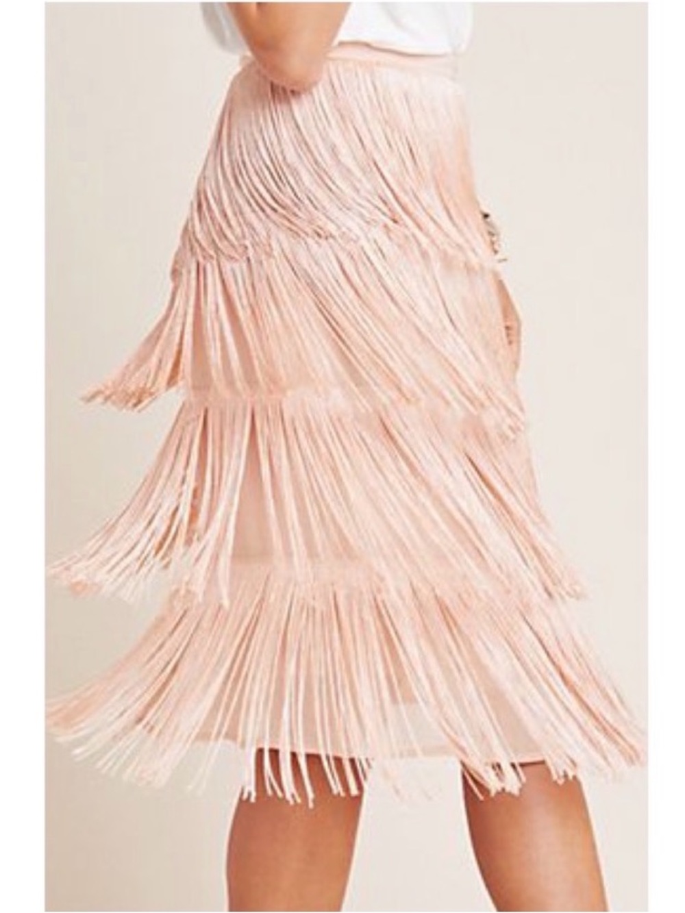 NWT MAEVE x ANTHROPOLOGIE Velma Fringe Flapper Pink Midi Skirt Size 2 - Picture 3 of 10